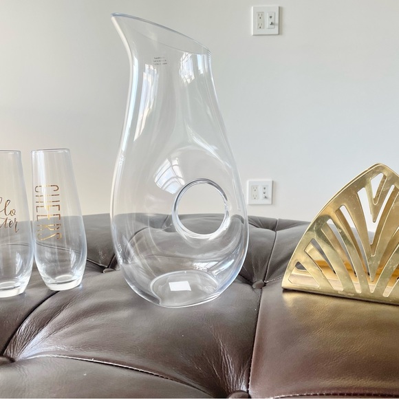 Crate and barrel pitcher and two glass cups - Picture 2 of 2